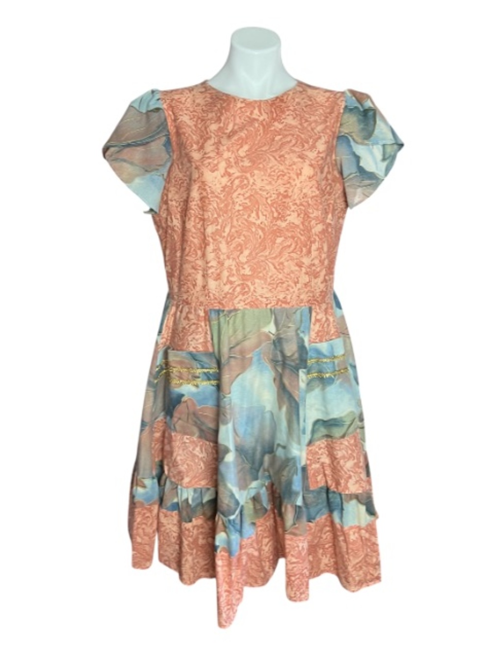 Handmade Patchwork Dress Petal Sleeve Pockets Cottagecore Boho L XL
